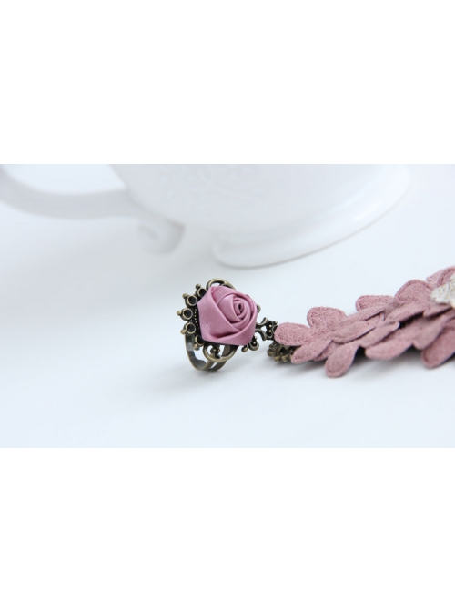 Cherry Blossom Fashion Retro Love Golden Lace Pearl Pink Rose Flower With Ring Female Bracelet