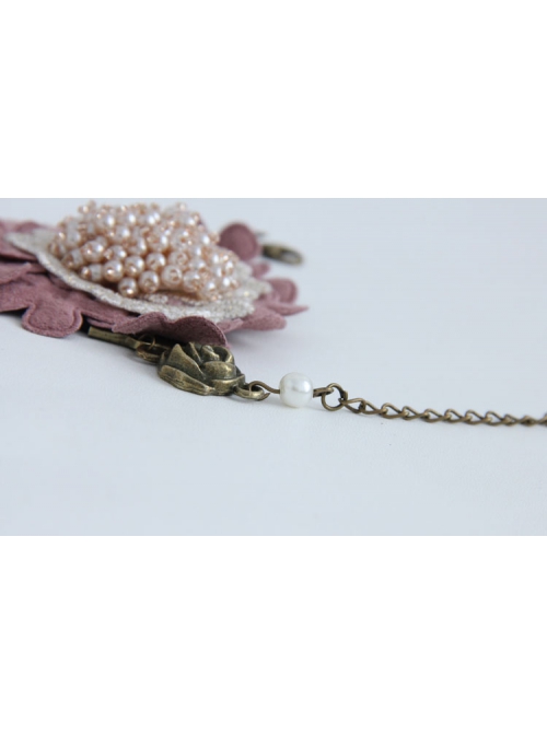 Cherry Blossom Fashion Retro Love Golden Lace Pearl Pink Rose Flower With Ring Female Bracelet