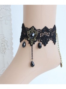 Gothic Black Lace Flower Tassel Drop Rhinestones Exquisite Fashion Retro Female Anklet
