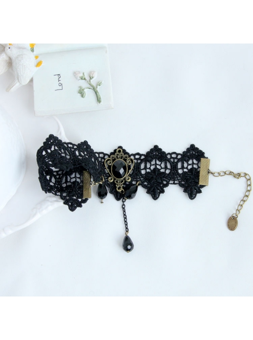 Gothic Black Lace Flower Tassel Drop Rhinestones Exquisite Fashion Retro Female Anklet