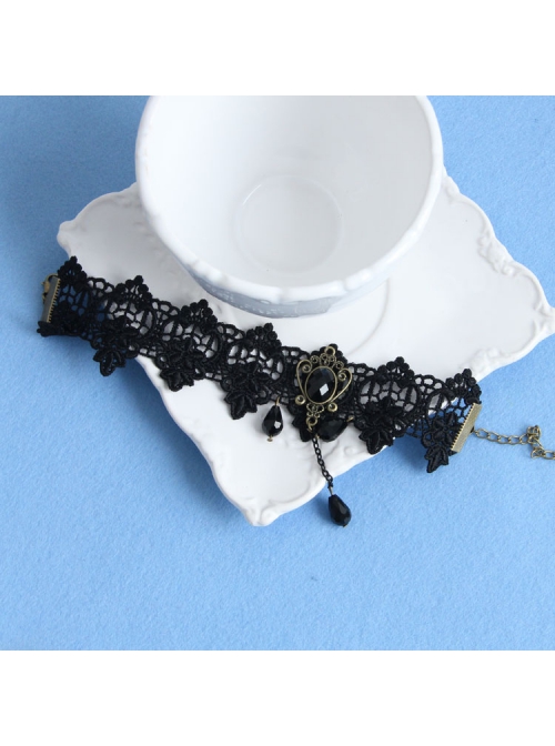 Gothic Black Lace Flower Tassel Drop Rhinestones Exquisite Fashion Retro Female Anklet