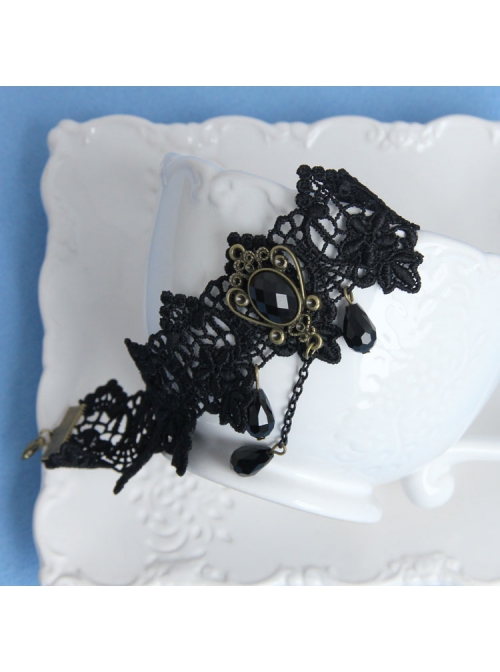 Gothic Black Lace Flower Tassel Drop Rhinestones Exquisite Fashion Retro Female Anklet