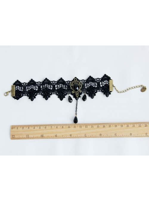 Gothic Black Lace Flower Tassel Drop Rhinestones Exquisite Fashion Retro Female Anklet