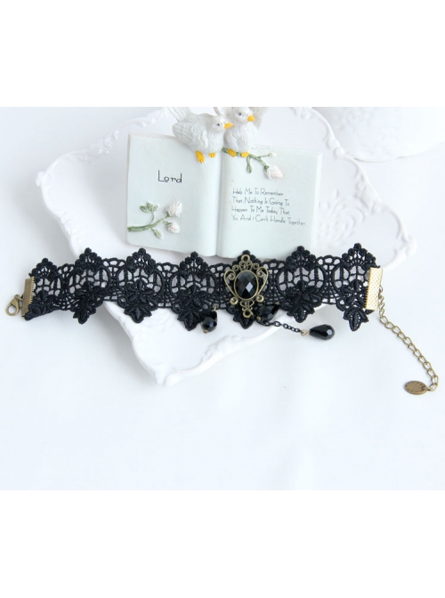 Gothic Black Lace Flower Tassel Drop Rhinestones Exquisite Fashion Retro Female Anklet