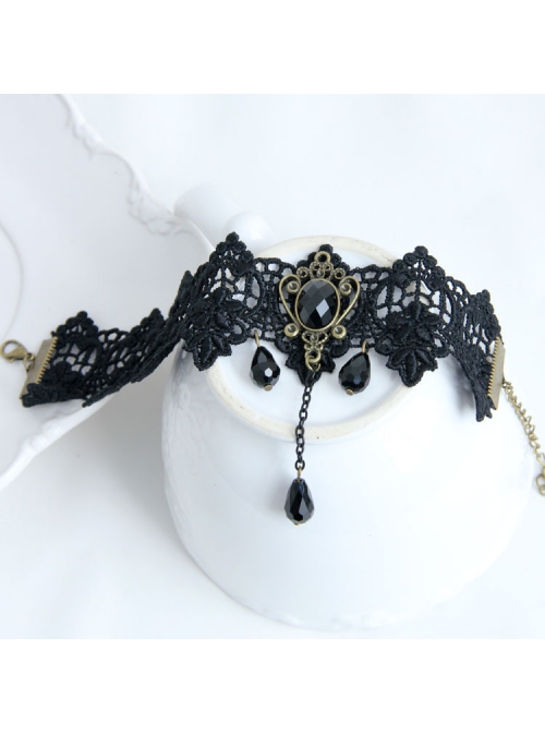 Gothic Black Lace Flower Tassel Drop Rhinestones Exquisite Fashion Retro Female Anklet