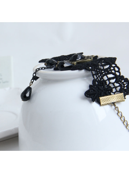 Gothic Black Lace Flower Tassel Drop Rhinestones Exquisite Fashion Retro Female Anklet