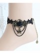 Retro Fashion Prom Black Rose Flower Lace Tassel Spider Female Anklet