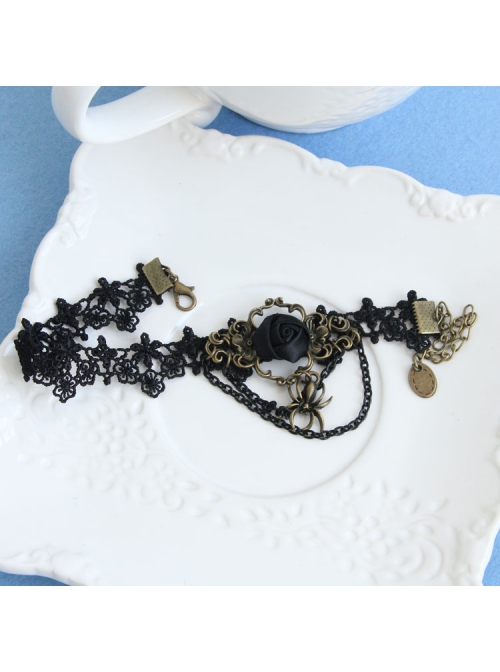 Retro Fashion Prom Black Rose Flower Lace Tassel Spider Female Anklet
