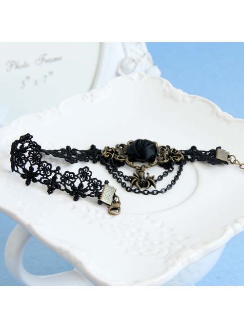 Retro Fashion Prom Black Rose Flower Lace Tassel Spider Female Anklet