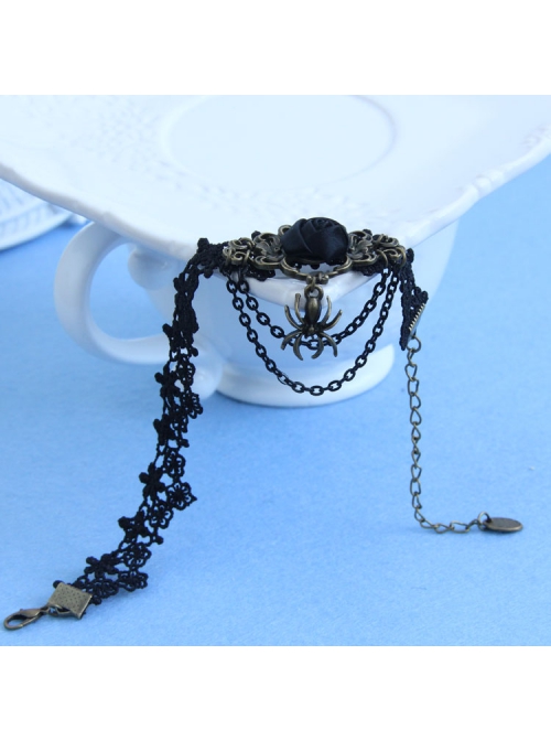Retro Fashion Prom Black Rose Flower Lace Tassel Spider Female Anklet