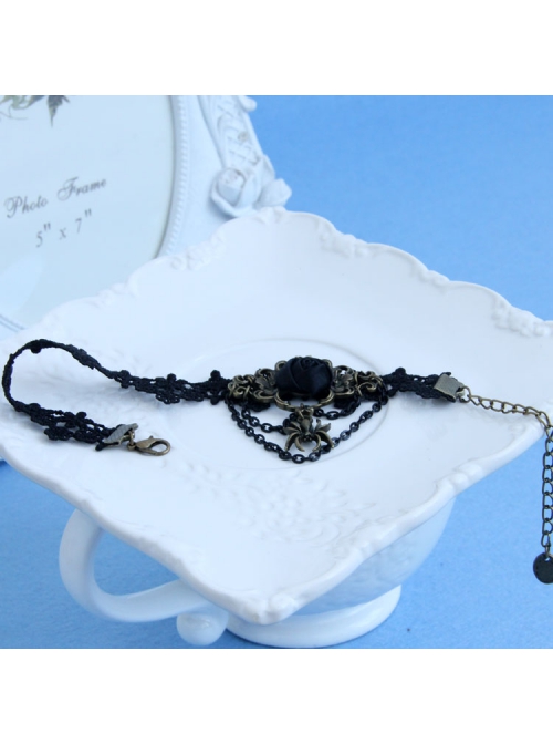 Retro Fashion Prom Black Rose Flower Lace Tassel Spider Female Anklet