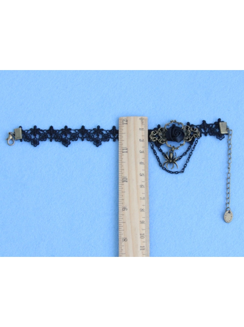 Retro Fashion Prom Black Rose Flower Lace Tassel Spider Female Anklet