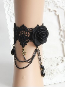 Retro Fashion Gothic Black Lace Rose Tassel Water Drop Pearl Star Flower Female Anklet