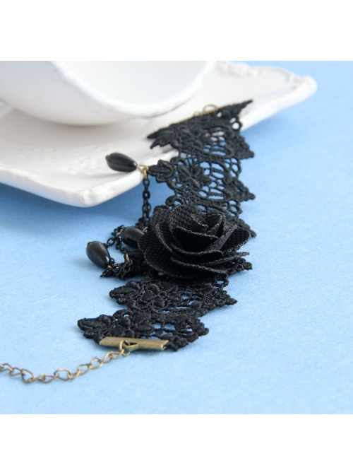 Retro Fashion Gothic Black Lace Rose Tassel Water Drop Pearl Star Flower Female Anklet