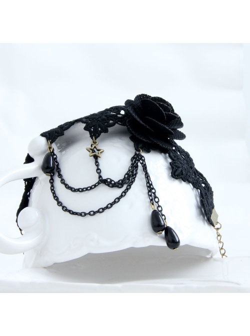Retro Fashion Gothic Black Lace Rose Tassel Water Drop Pearl Star Flower Female Anklet