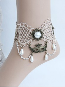 Popular Exaggerated Prom Fashion Retro Female Golden Lace Mask Pearl Tassel Anklet