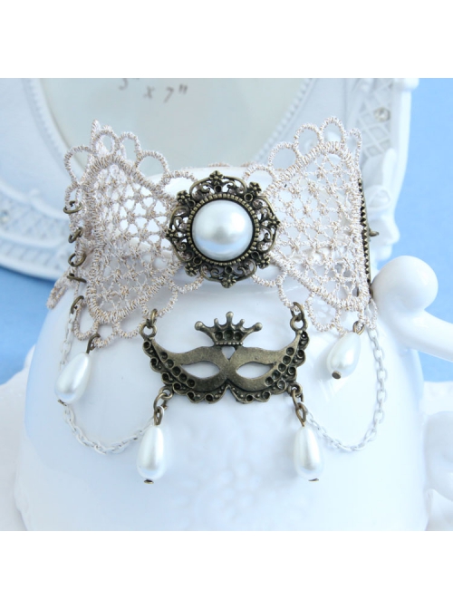 Popular Exaggerated Prom Fashion Retro Female Golden Lace Mask Pearl Tassel Anklet