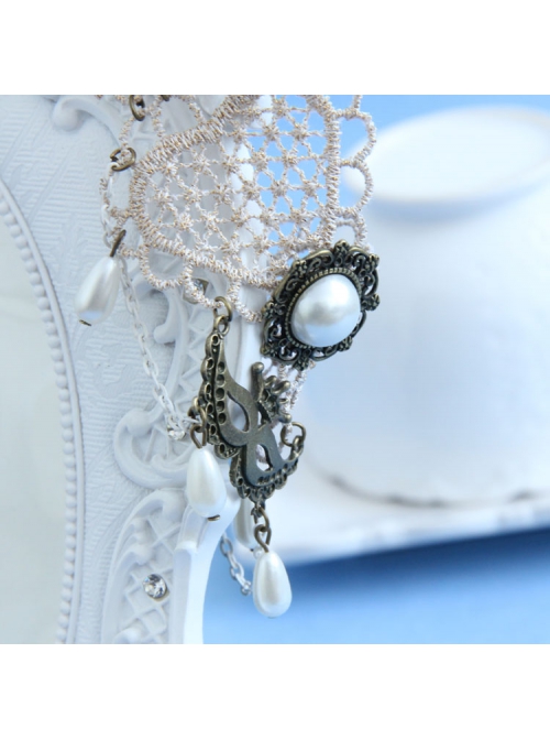 Popular Exaggerated Prom Fashion Retro Female Golden Lace Mask Pearl Tassel Anklet