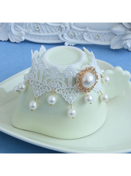 Handmade Retro Palace Fashion White Lace Pearl Female Anklet