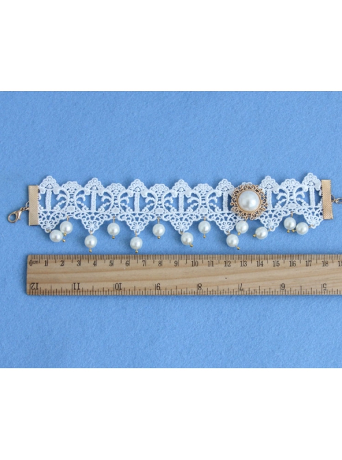 Handmade Retro Palace Fashion White Lace Pearl Female Anklet