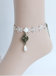 Exquisite Fashion Retro Baroque Golden Lace Pearl Rose Flower Female Anklet