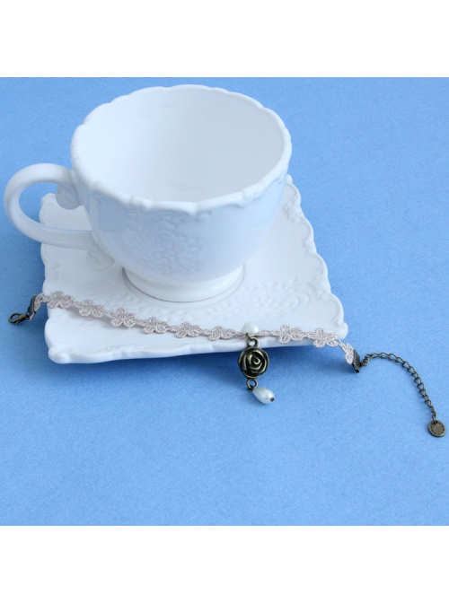 Exquisite Fashion Retro Baroque Golden Lace Pearl Rose Flower Female Anklet
