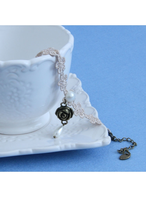 Exquisite Fashion Retro Baroque Golden Lace Pearl Rose Flower Female Anklet
