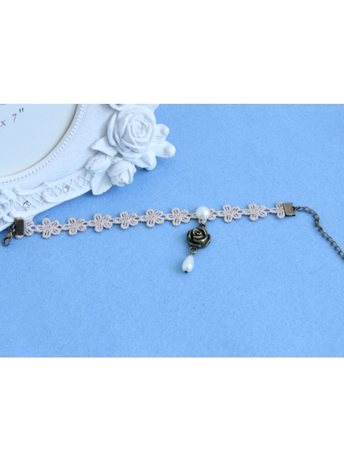 Exquisite Fashion Retro Baroque Golden Lace Pearl Rose Flower Female Anklet