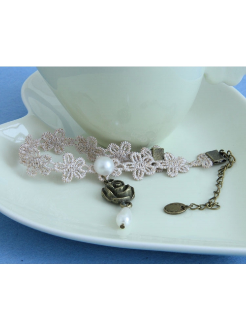 Exquisite Fashion Retro Baroque Golden Lace Pearl Rose Flower Female Anklet