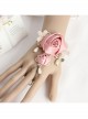 Fashion Retro Golden Lace Pearl Pink Rose Flower Female Band Ring Bracelet One Chain