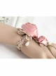 Fashion Retro Golden Lace Pearl Pink Rose Flower Female Band Ring Bracelet One Chain