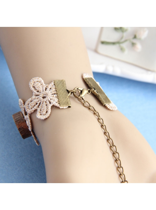 Fashion Handmade Retro Golden Lace Wood Chips Four-Leaf Clover Female Bracelet