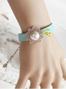 Golden Flower Pearl Retro Fashion Simple Blue Female Bracelet