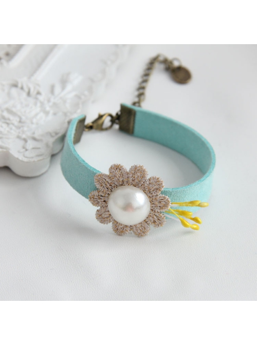 Golden Flower Pearl Retro Fashion Simple Blue Female Bracelet