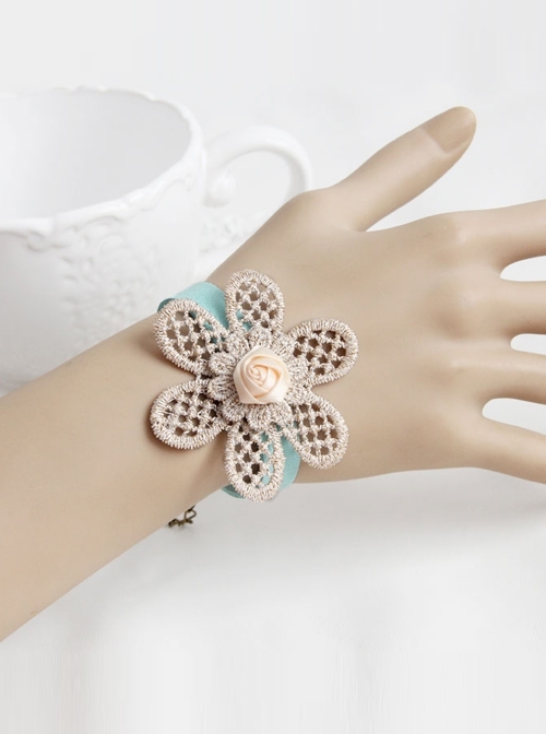 Fashion Leisure Golden Flowers Lace Roses Retro Female Blue Bracelet