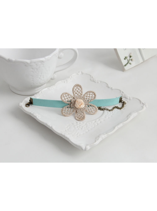 Fashion Leisure Golden Flowers Lace Roses Retro Female Blue Bracelet