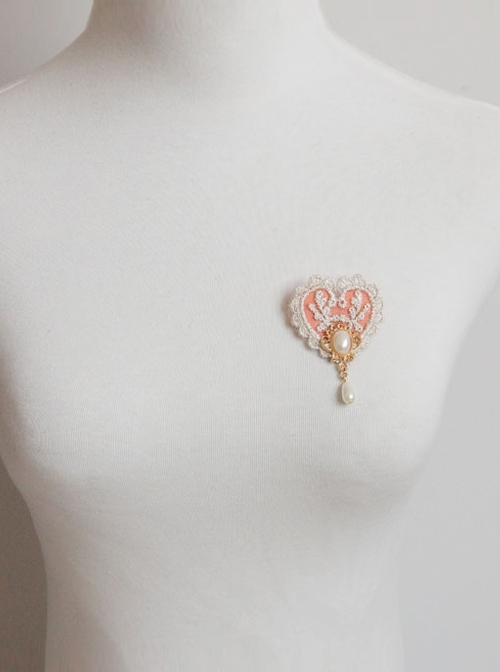 Retro Fashion Golden Lace Flower Pink Love Pearl Female Small Brooch