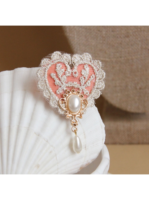 Retro Fashion Golden Lace Flower Pink Love Pearl Female Small Brooch