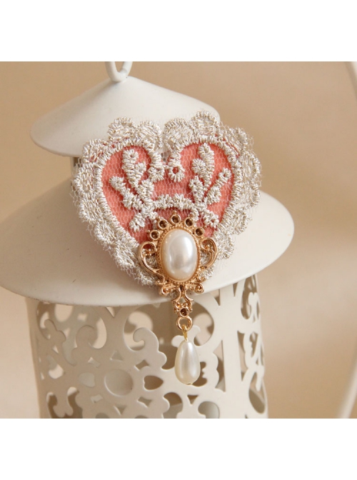 Retro Fashion Golden Lace Flower Pink Love Pearl Female Small Brooch