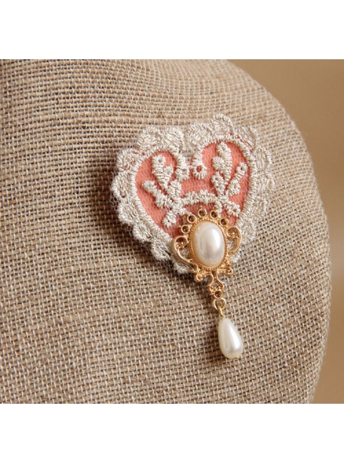 Retro Fashion Golden Lace Flower Pink Love Pearl Female Small Brooch