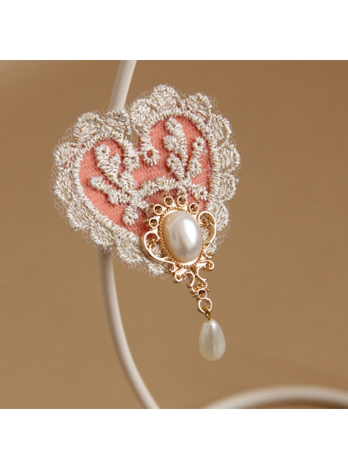 Retro Fashion Golden Lace Flower Pink Love Pearl Female Small Brooch