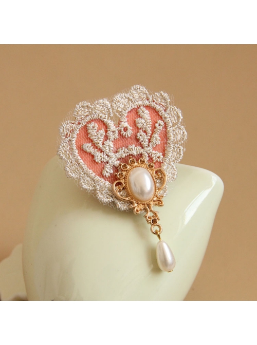 Retro Fashion Golden Lace Flower Pink Love Pearl Female Small Brooch