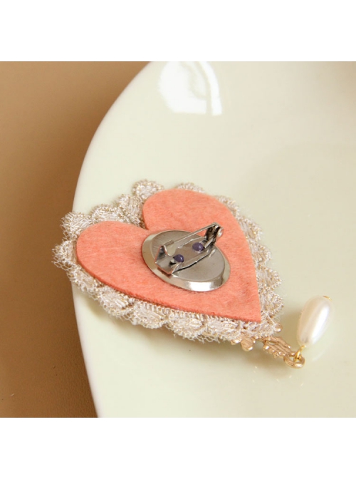 Retro Fashion Golden Lace Flower Pink Love Pearl Female Small Brooch