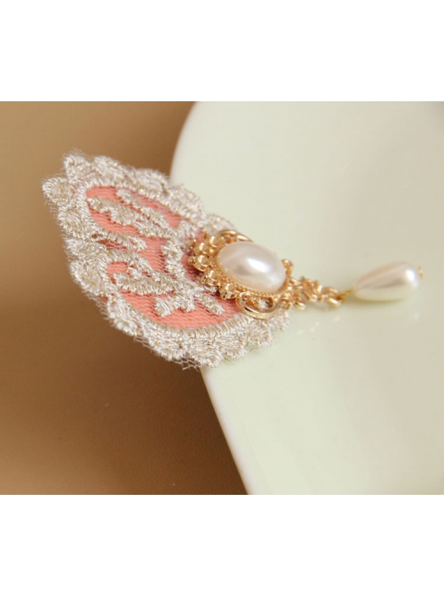 Retro Fashion Golden Lace Flower Pink Love Pearl Female Small Brooch