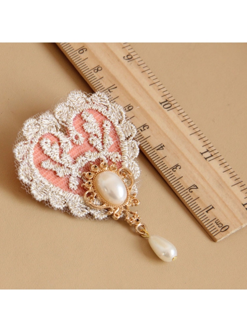 Retro Fashion Golden Lace Flower Pink Love Pearl Female Small Brooch