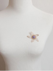 Retro Fashion Golden Lace Starfish Purple Flowers Palace Female Brooch