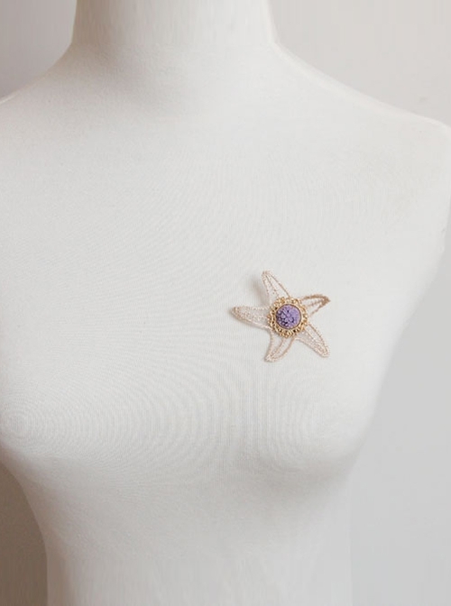Retro Fashion Golden Lace Starfish Purple Flowers Palace Female Brooch
