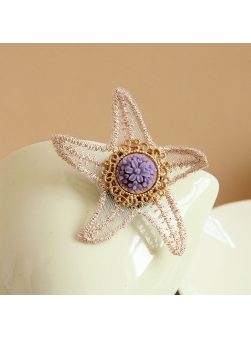 Retro Fashion Golden Lace Starfish Purple Flowers Palace Female Brooch