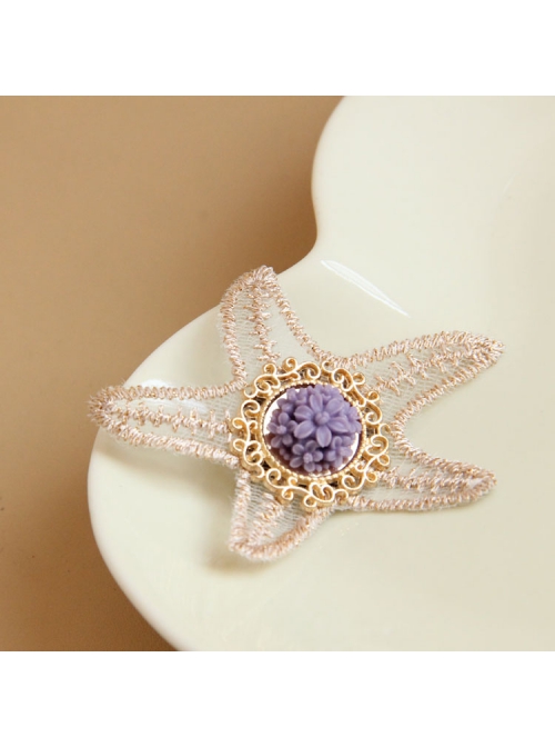 Retro Fashion Golden Lace Starfish Purple Flowers Palace Female Brooch