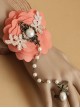 Palace Fashion Pink Flower Pearl Golden Lace Retro Female Bracelet With Ring One Chain